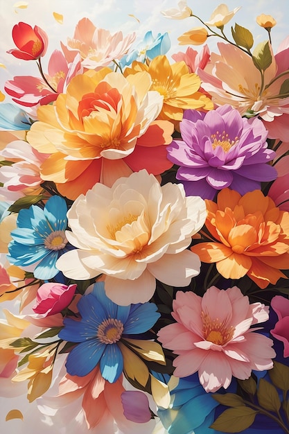 A painting of colorful flowers in watercolor style