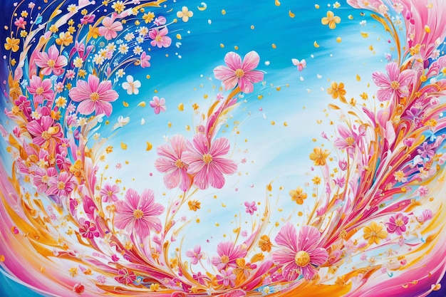 A painting of colorful flowers