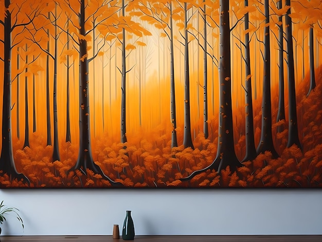 A painting of an colorful forest at sunset balance and harmony