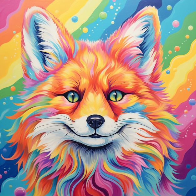 painting of a colorful fox with a rainbow background generative ai