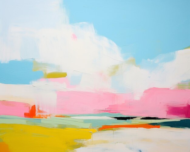 Painting of a colorful landscape with a sky background and a few clouds generative ai