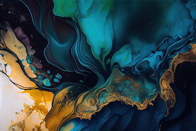 A painting of a colorful liquid painting with a black background.