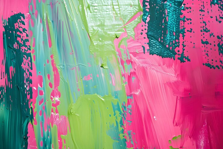 a painting of colorful pink and green colors