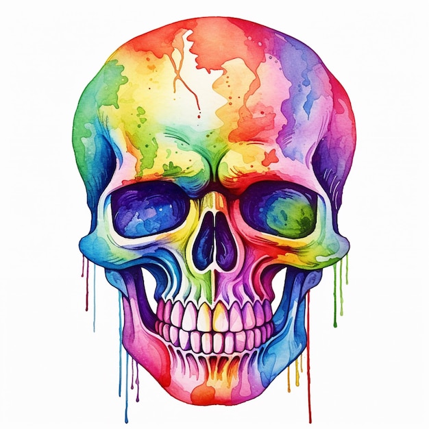 A painting of a colorful skull with a rainbow paint drips generative ai