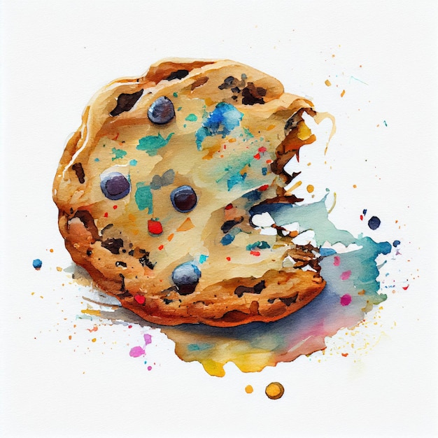 A painting of a cookie with blueberries on it