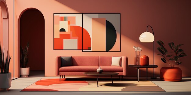 a painting of a couch and a lamp.