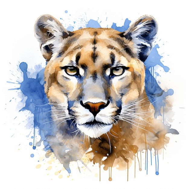 painting of a cougar with a blue and yellow background generative ai
