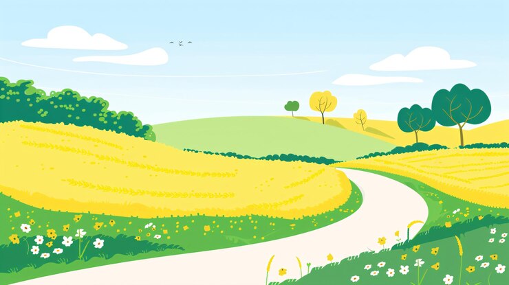 Photo 背景の道路と木々を描いた田舎の道路の絵