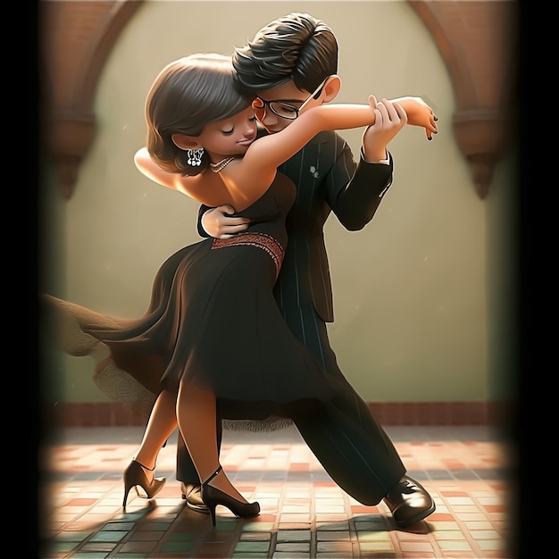 A painting of a couple dancing tango