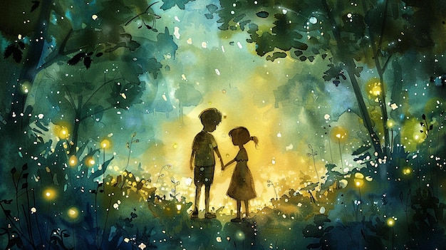 a painting of a couple holding hands and a girl holding hands