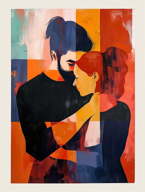 Photo a painting of a couple hugging and kissing