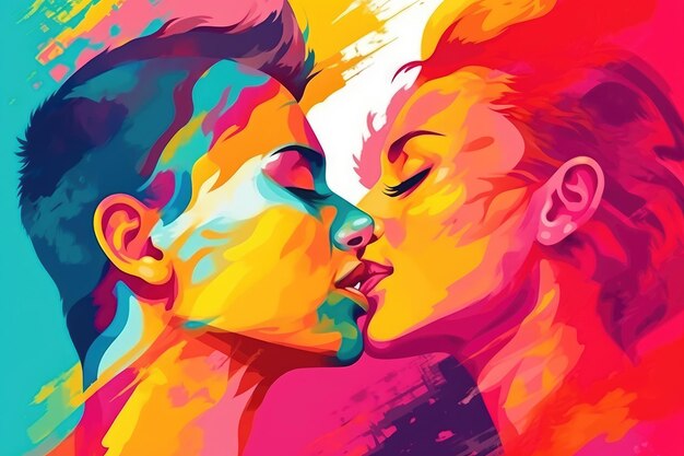 A painting of a couple kissing lgbtq