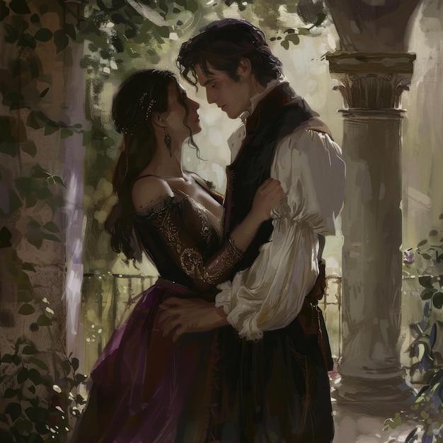 a painting of a couple kissing in the park