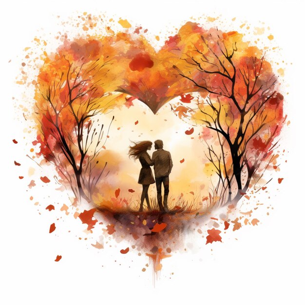 Painting of a couple standing in front of a heart shaped tree generative ai