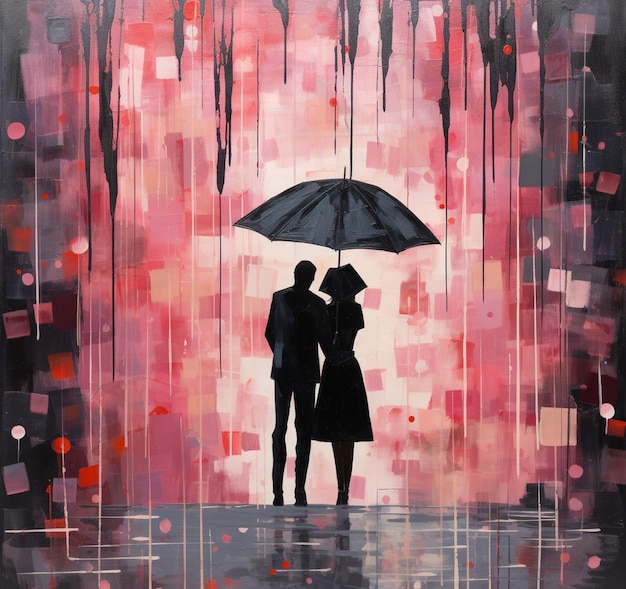 Картина пары, стоящей под зонтиком под дождем, генеративный ИИ