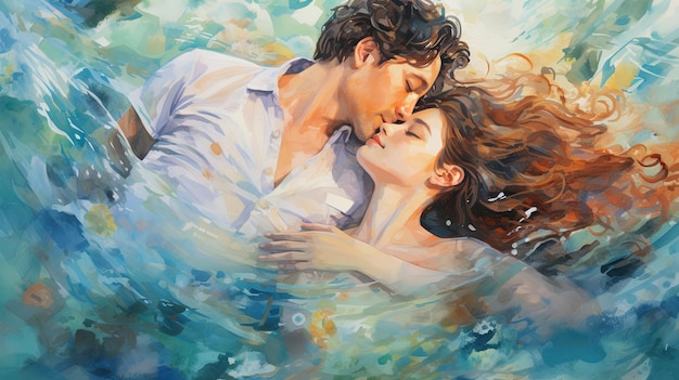 painting of couple of watercolor in water