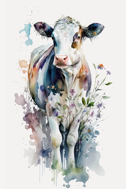 Photo a painting of a cow with flowers on it