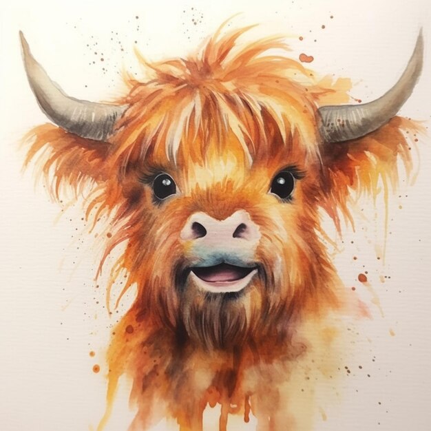 painting of a cow with a long horn and a big nose generative ai