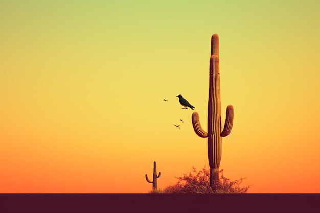 Foto pittura di un cowboy su un cavallo in un deserto con un cactus