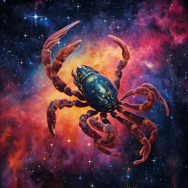 painting of a crab in the middle of a galaxy with stars generative ai