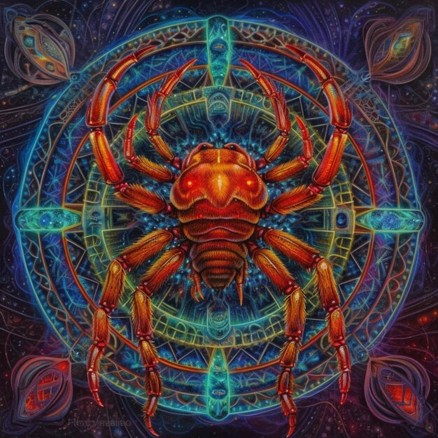 a painting of a crab with a star in the background generative ai