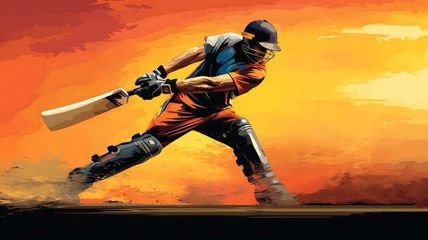 Foto un dipinto di un giocatore di cricket con una spada in mano
