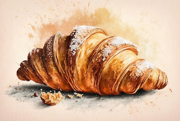 Photo a painting of a croissant with a walnut on the top.