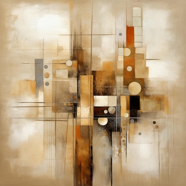 Painting of a cross made of squares and rectangles in a brown and white color generative ai