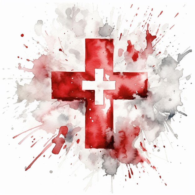 painting of a cross with blood splatters and paint splatters generative ai