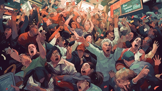 Photo a painting of a crowd of fans cheering for the nfl team.