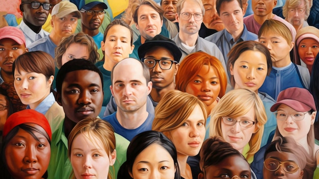 Картина толпы людей вместе концепция Всемирного дня народонаселения Сгенерированный AI