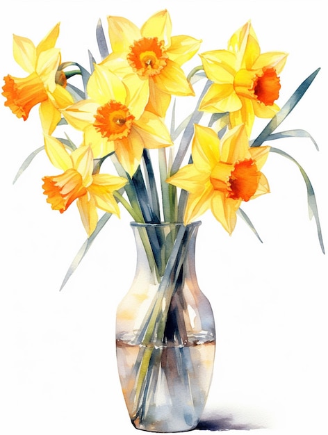 A painting of daffodils in a vase