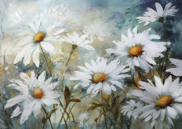 A painting of daisies with the word daisy on it