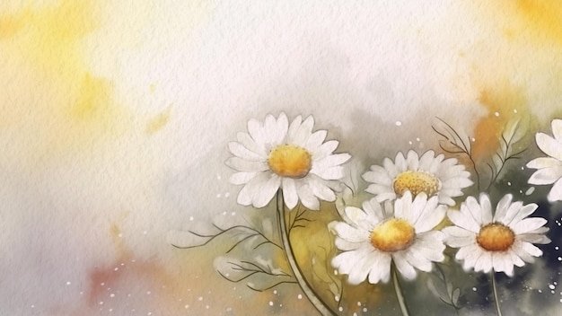 A painting of daisies on a yellow background