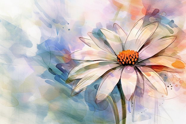 A painting of a daisy with a blue background