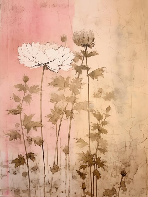 Photo a painting of a dandelion with a pink background