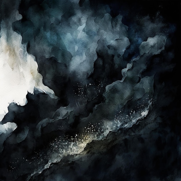 A painting of a dark sky with white clouds.