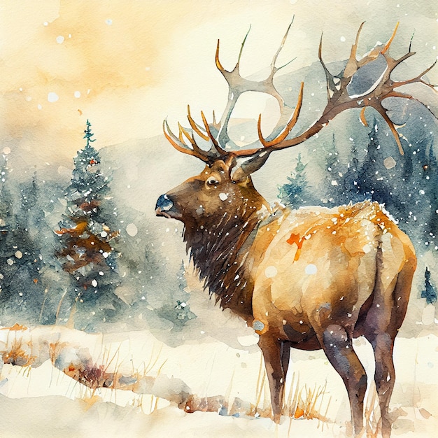 Photo a painting of a deer in the snow