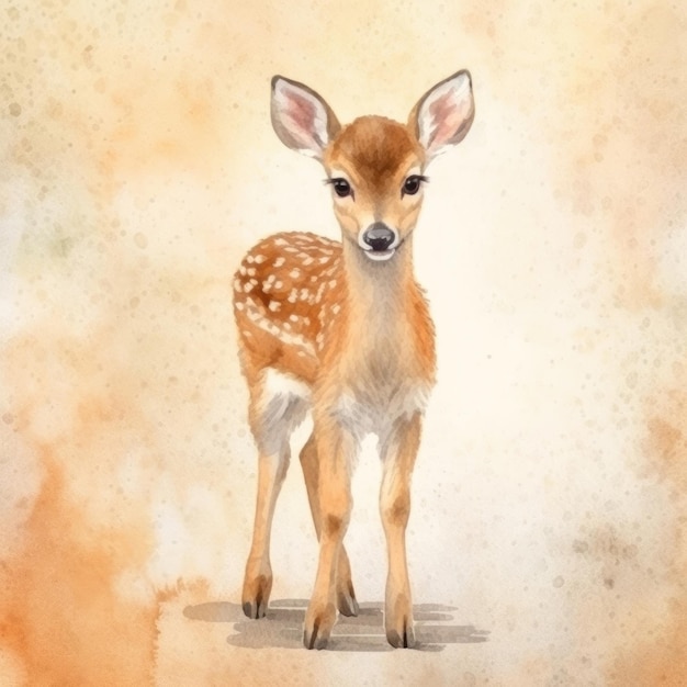 a painting of a deer with a brown and white spots.