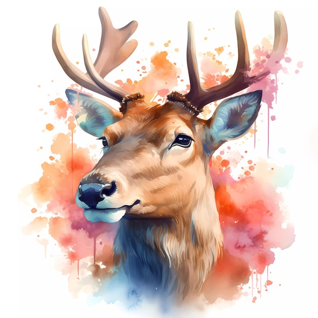 A painting of a deer with horns and horns.