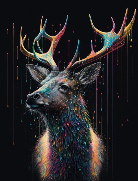 Photo a painting of a deer with many colors on it