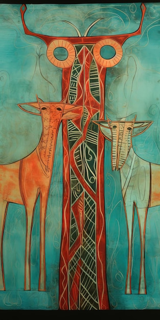 Photo a painting of deers by person