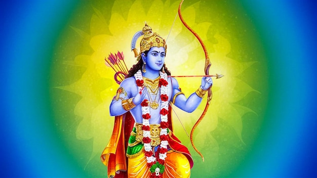 Photo a painting of deity with a bow and arrow