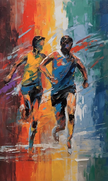 A painting depicting the athleticism and grace of athletes competing in track and field events