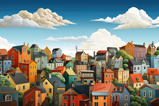 Photo a painting depicting a city with numerous houses suitable for urbanthemed designs