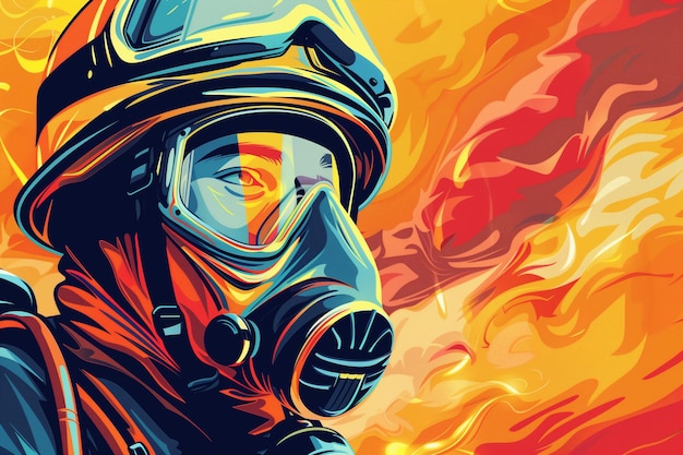 Картина, изображающая человека в газовой маске Международный день пожарных