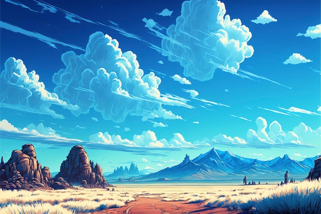 Painting of a desert with mountains in the background generative ai