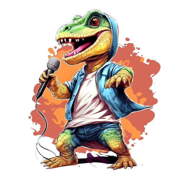 Painting of dinosaur holding a microphone on a clean background Png for Sublimation Printing Tshirt Design Clipart DTF DTG Printing Wild Animals Illustration Generative AIx9