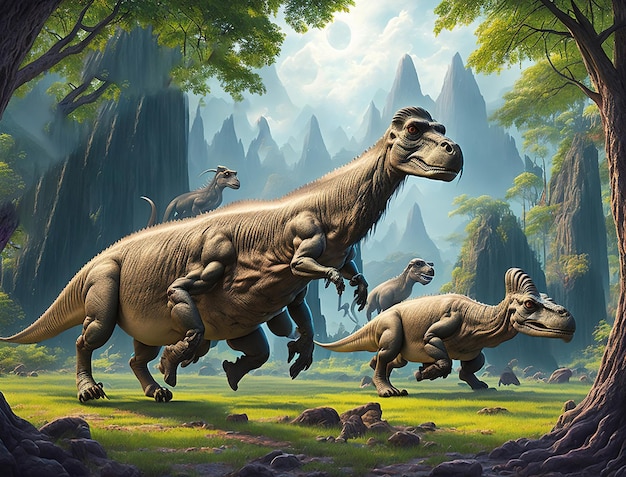 A painting of a dinosaur with the word dinosaurs on it