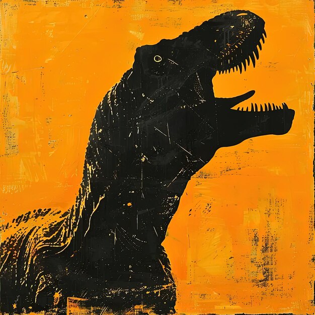 Foto un dipinto di un dinosauro su uno sfondo giallo